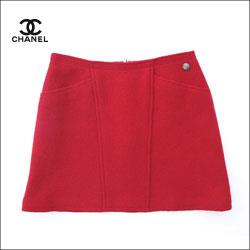 CHANEL シャネル ウール台形スカート レッド