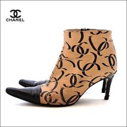 CHANEL シャネル CC柄 ショートブーツ 37 ベージュ