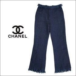 CHANEL シャネル リネン レースフリル付 パンツ