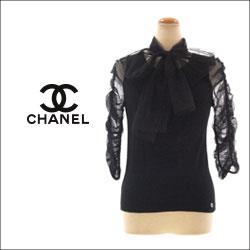 CHANEL シャネル カシミヤ×シルクトップス 異素材スリーブ