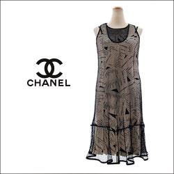 CHANEL シャネル プリント×メッシュ 2枚重ねドレス