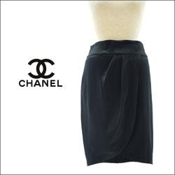 CHANELシャネル シルクサテン ドレープ スカート CCロゴ