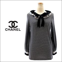 CHANEL シャネル ボーダー リボン付き 長袖 トップス