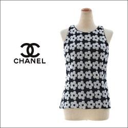 「CHANEL」スパンコール バイカラー ノースリーブ トップス