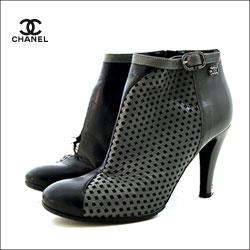 CHANEL シャネル レザーメッシュ ブーティー 36.5