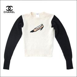 CHANEL シャネル ハイヒール柄 バイカラー カシミヤニット