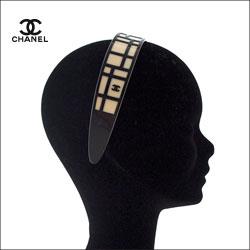 CHANEL シャネル モノトーン 格子柄 ワイドカチューシャ