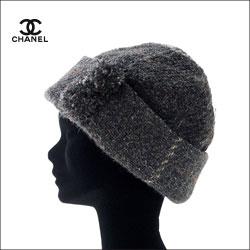 CHANEL シャネル ボンボン付き ツイードニット帽