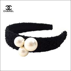 CHANEL シャネル BIGパール付き ツイード カチューシャ