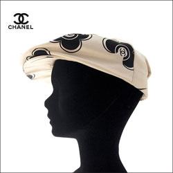 CHANEL シャネル ホワイト カメリアCC柄 ハンチング 帽子