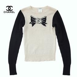 CHANEL シャネル CCリボン バイカラー カシミヤニット