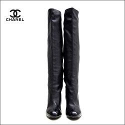 CHANEL シャネル レザー×エナメル ニーハイブーツ